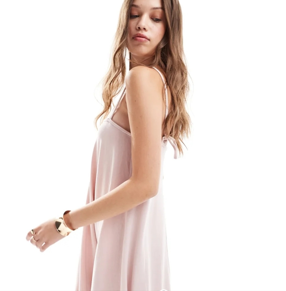 ASOS DESIGN Trapeze Mini Cami Dress Washed Pink Tie Straps Square Neck NWT Sz 4 - Picture 6 of 16